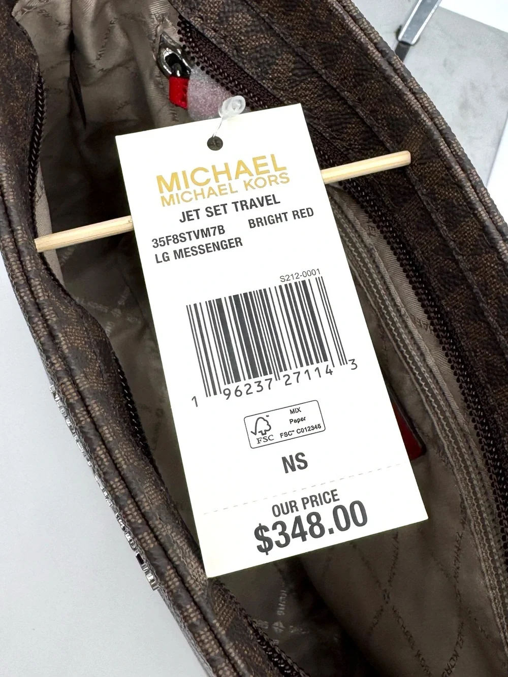 Michael Kors Large Messenger Crossbody Bag Brown/Bright Red